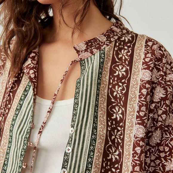 🌺👚Free People Border Batik Buttondown Top Blouse – S 8 10 2025 Trendy - Picture 4 of 14